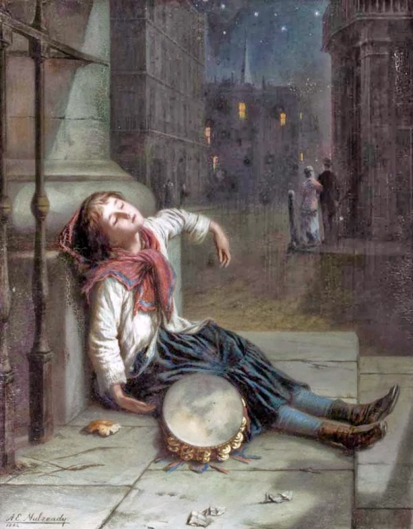 A child sleeping in the moonlight by Augustus Edwin Mulready